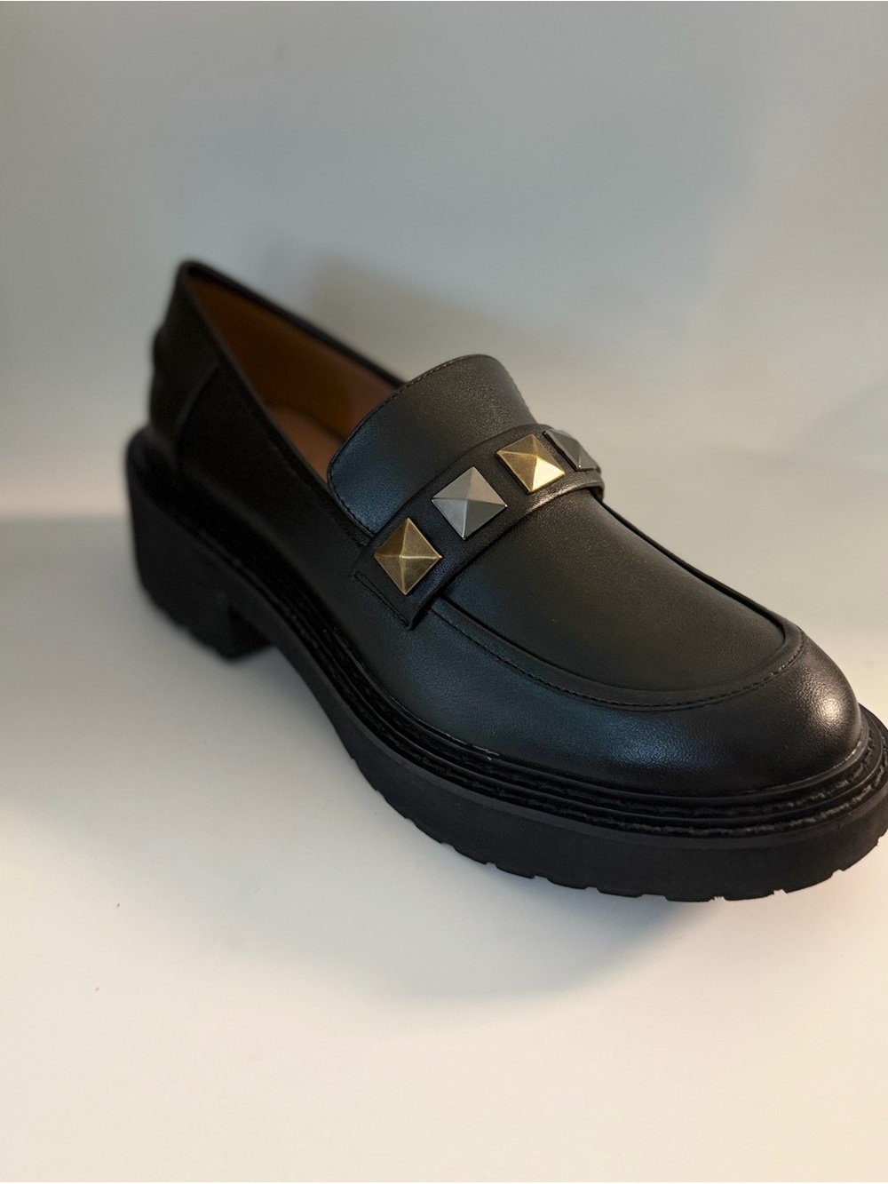 Paolo Black Leather Loafer with Gold & Silver Studs